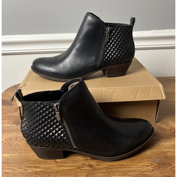 Lucky Brand Women's Basel Ankle Bootie - Black Leather, Size 11 Wide, Ankle-High Shaft